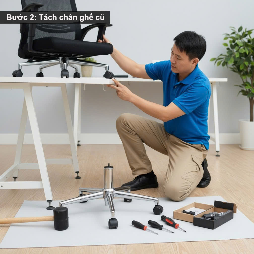 thay chân ghế xoay bị gãy