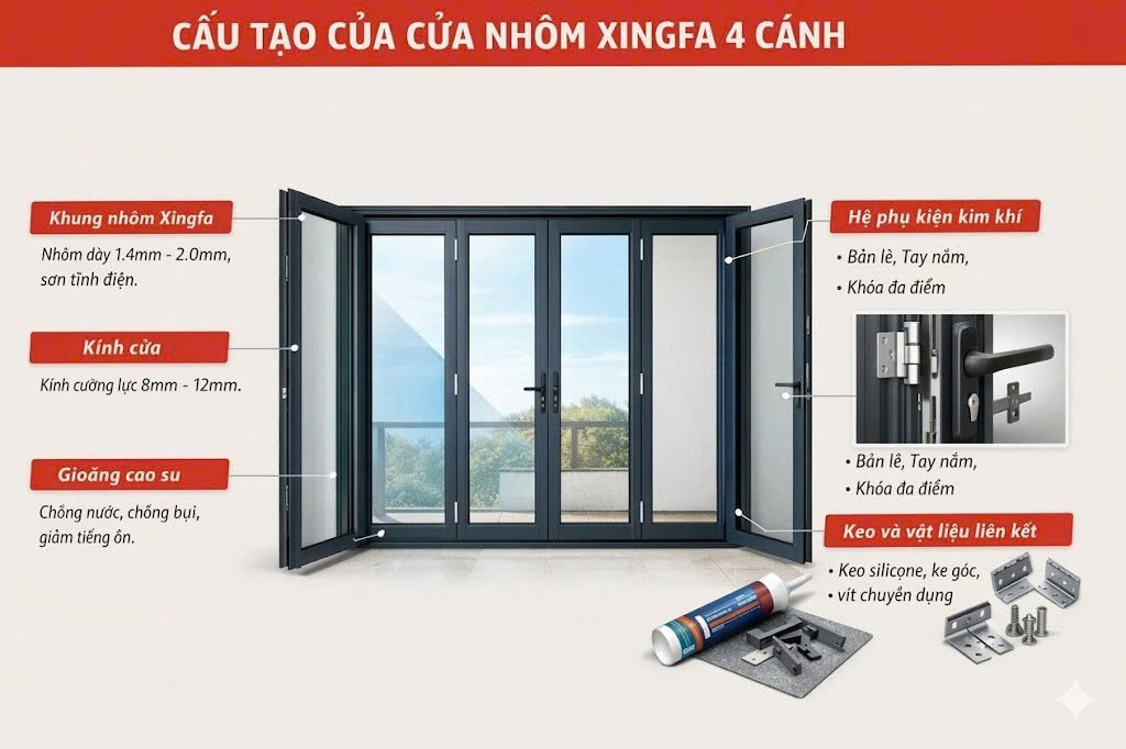 cửa nhôm xingfa 4 cánh