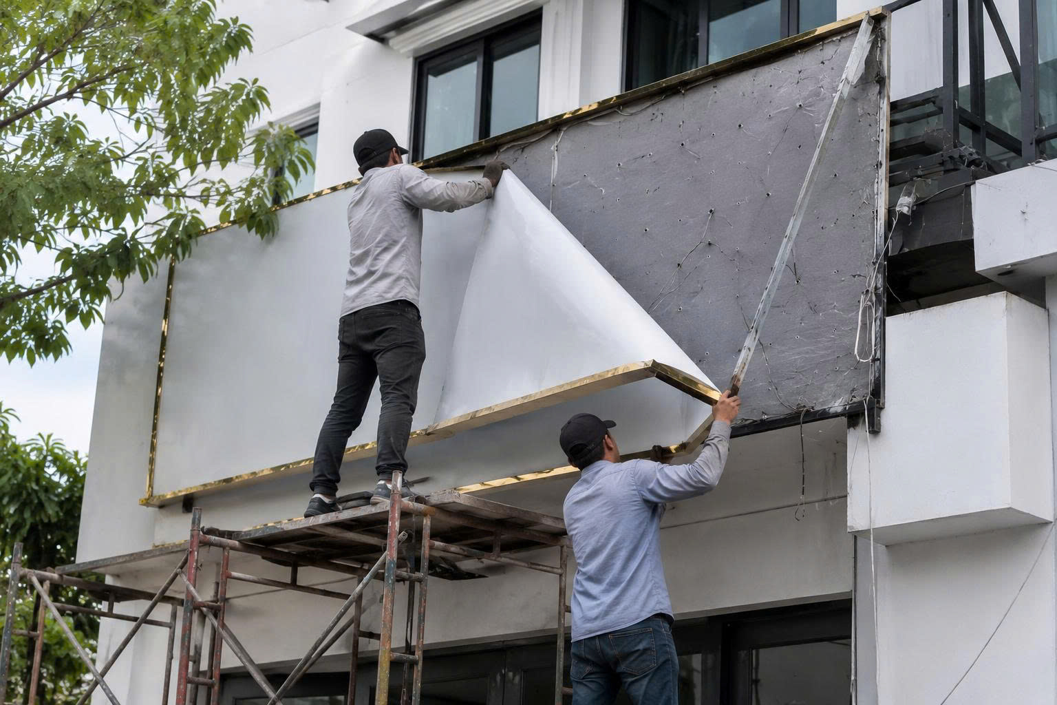tháo dỡ bảng hiệu